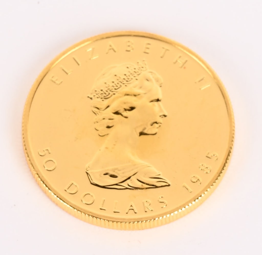 1985 CANADA GOLD MAPLE LEAF $50 COIN: 1985 Canada Gold Maple Leaf $50 Coin. 1oz .999 Gold