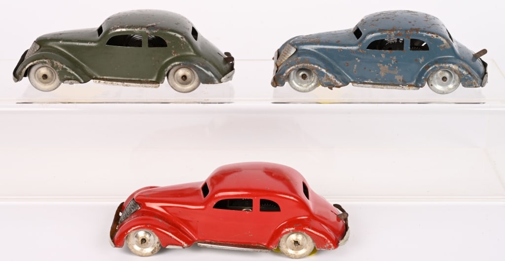 3- GERMAN TIN WINDUP CARS: All in original condition and work. 5 1/2" Very Good-Excellent Provenance: Tar Heel Toys the Dennis Sapp Collection