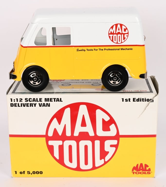 MAC TOOLS PRIVATE LABEL METRO VAN MIB: Limited Edition Mac Tools metro Van. Exact copy of the Tonka Metro Van. New in the Box. 13" Near Mint Provenance: Tar Heel Toys the Dennis Sapp Collection