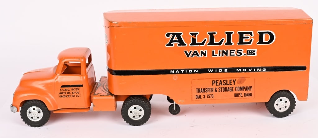 TONKA ALLIED VAN LINE PRIVATE LABEL TRUCK: Very nice original Tonka Allied Moving Van Lines Truck. Has private label for Peasley Transfer & Storage Boise, Idaho decals. Great looking Truck. 24" Excellent Provenance: Tar Heel Toys the Dennis