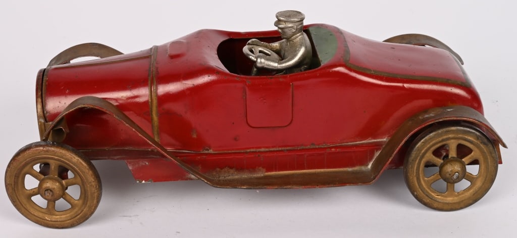 REPUBLIC HILL CLIMBER ROADSTER: Nice clean original toy. Comes with driver. Friction still works. 10" Excellent Provenance: Tar Heel Toys the Dennis Sapp Collection