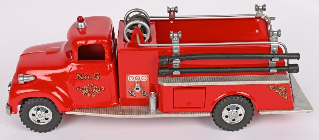 1957 TONKA #5 PUMPER FIRE TRUCK: Beautiful restored truck. Looks better than new. 17" Excellent Provenance: Tar Heel Toys the Dennis Sapp Collection