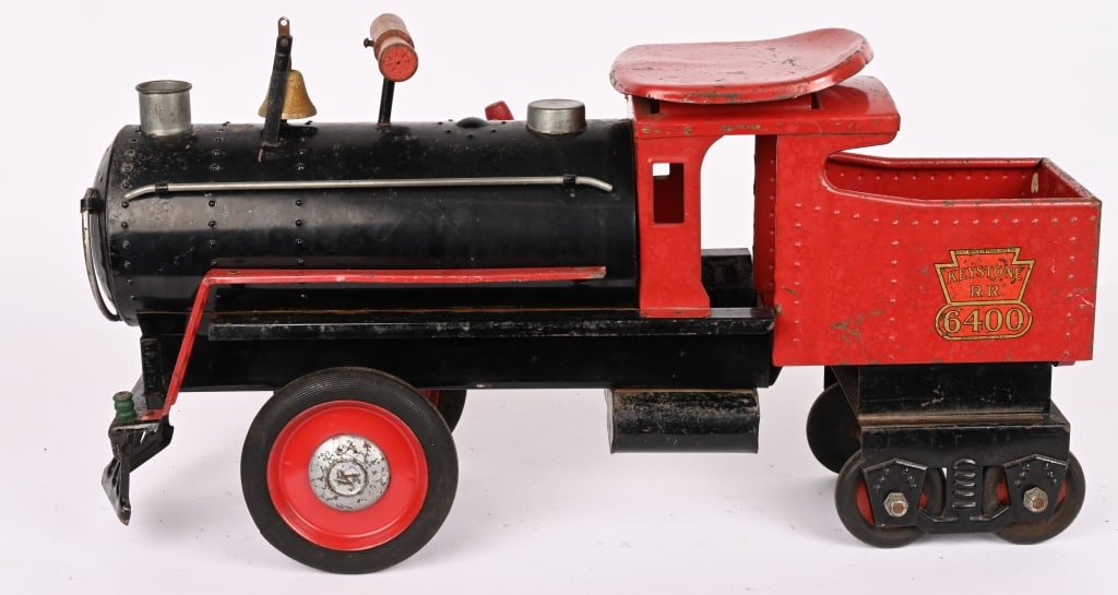KEYSTONE RIDE-ON LOCOMOTIVE: All original condition. Has decent paint and decals. Large impressive toy. 25" Very Good-Excellent