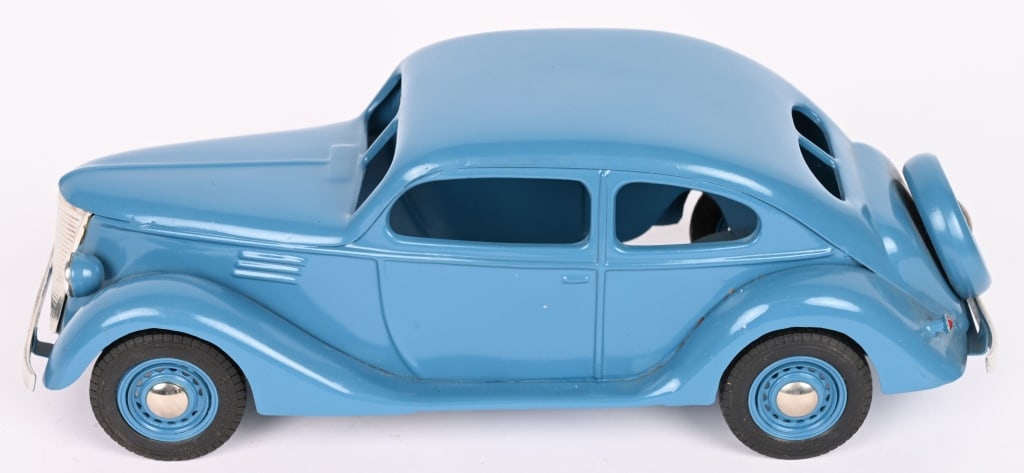 KINGSBURY FORD COUPE: Very nice restored car. No windup motor. 12" Excellent Provenance: Tar Heel Toys the Dennis Sapp Collection
