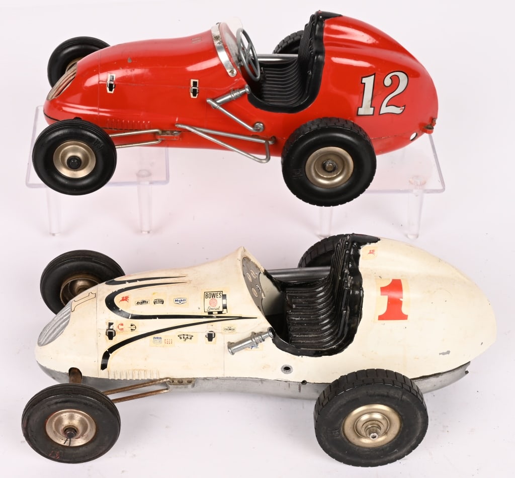 2- OHLSON & RICE GAS POWERED RACE CARS: Nice pair of original Gas Powered race Cars. Both in as found condition. Both do not have a motors. Great example of 40s-50s ear Race Cars. 10" Excellent Provenance: Tar Heel Toys the Dennis Sapp Coll