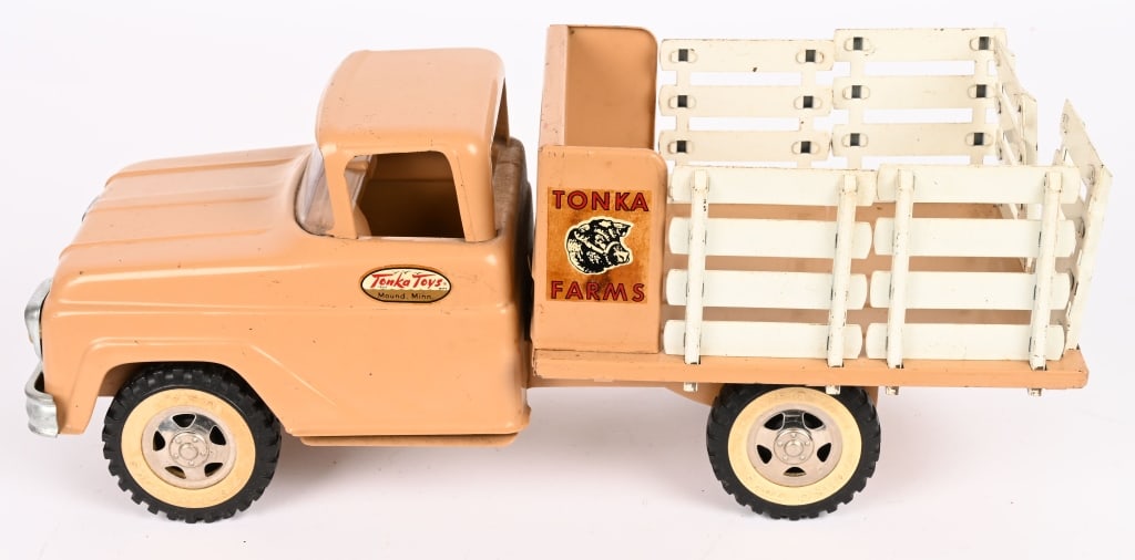 TONKA FARMS STAKE BED TRUCK: Nice restored Tonka Farm Truck. Accurate restoration. 14" Excellent Provenance: Tar Heel Toys the Dennis Sapp Collection