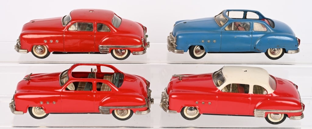 4- SCHUCO WINDUP CARS: All 9" Cars. Conditions vary. AS-IS Provenance: Tar Heel Toys the Dennis Sapp Collection