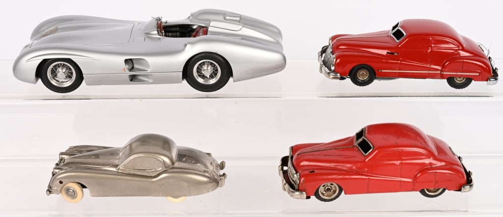 4- GERMAN CARS: Includes Gama, Prameta, Modern German Mercedes. All in nice shape. Largest 10" Excellent Provenance: Tar Heel Toys the Dennis Sapp Collection