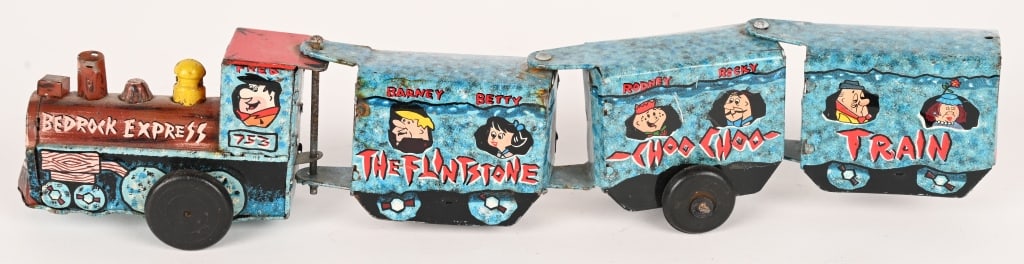 MARX TIN WINDUP BEDROCK EXPRESS TRAIN: All original with nice graphics. Windup works. 12 1/2" Excellent