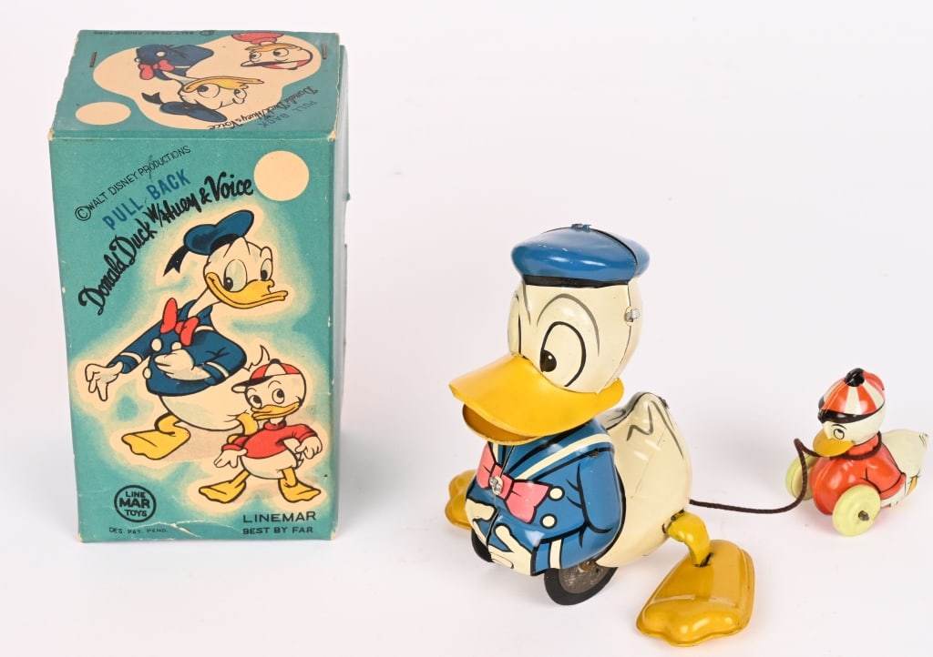 LINEMAR TIN WINDUP DONALD DUCK & HUEY w/ BOX (1 of 10)