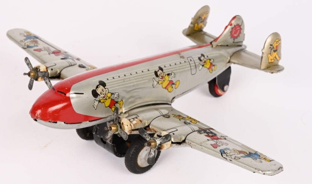 LINEMAR TIN FRICTION MICKEY MOUSE AIRPLANE - 2