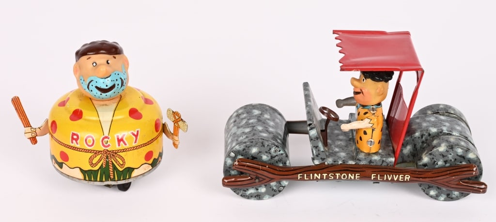 MARX TIN FRICTION FRED FLINTSTONE FLIVER & ROCKY (1 of 9)