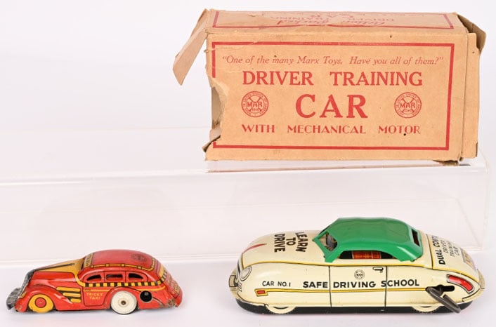 MARX TIN WINDUP DRIVER TRAINING CAR & TRICKY TAXI (1 of 9)