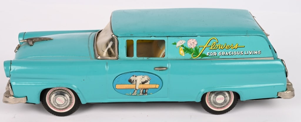 JAPAN TIN FRICTION FORD FLOWERS SEDAN DELIVERY (1 of 5)
