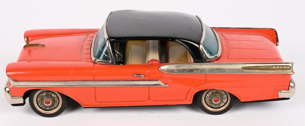 JAPAN TIN FRICTION 1958 MERCURY HARD TOP: All original in nice condition. Fiction works. 11 1/2" Excellent