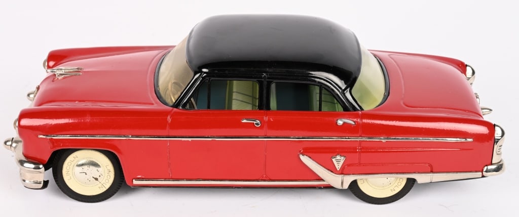 YONEZAWA TIN FRICTION 1954 LINCOLN SEDAN: Professionally restored to like new condition. Friction works. 12" Excellent