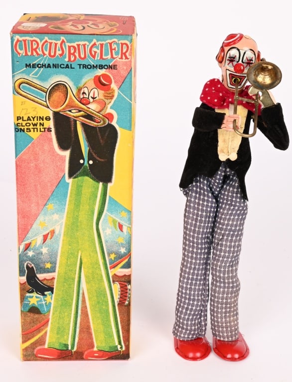 TPS TIN WINDUP CIRCUS BUGLER w/ BOX: All original in great condition. Windup works. Boxed 9" Excellent