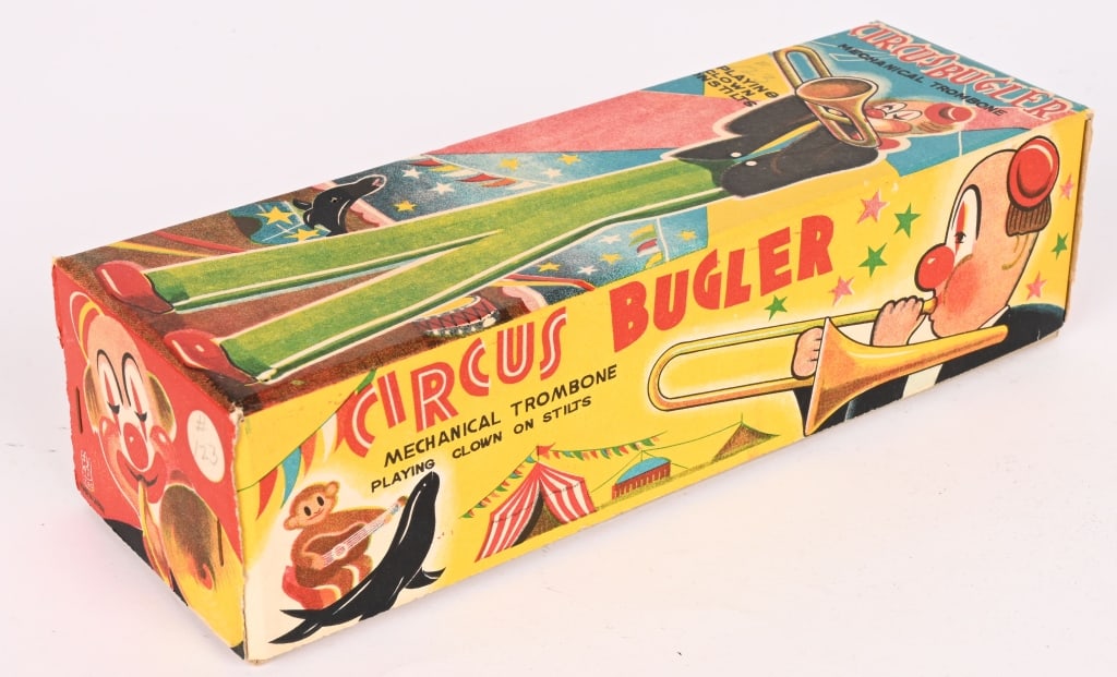 TPS TIN WINDUP CIRCUS BUGLER w/ BOX - 5