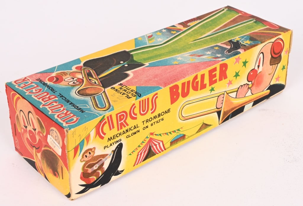 TPS TIN WINDUP CIRCUS BUGLER w/ BOX - 6