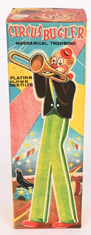 TPS TIN WINDUP CIRCUS BUGLER w/ BOX - 7