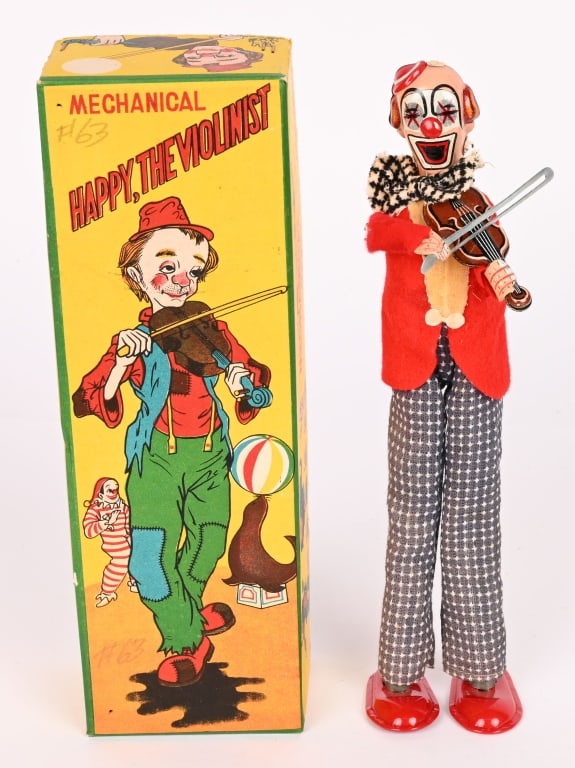 TPS TIN WINDUP HAPPY THE VIOLINIST w/ BOX: All original in great condition. Windup works. Boxed 9" Excellent