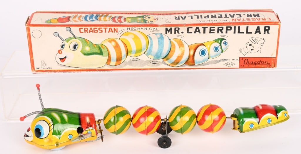 TPS TIN WINDUP MR CATERPILLAR w/ BOX: All original in great shape. Works. Boxed 12" Excellent