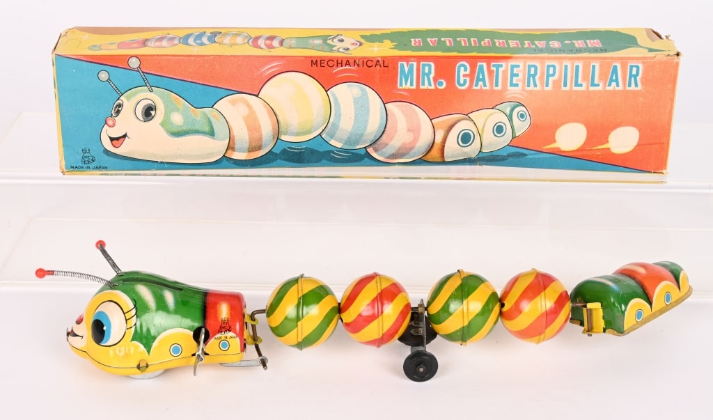 TPS TIN WINDUP MR CATERPILLAR w/ BOX: All original in great shape. Works. Boxed 12" Excellent