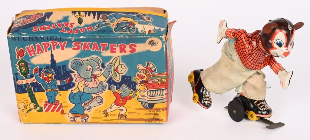 TPS TIN WINDUP HAPPY SKATERS w/ BOX: All original in great shape. Works. Boxed 6 1/2" Excellent