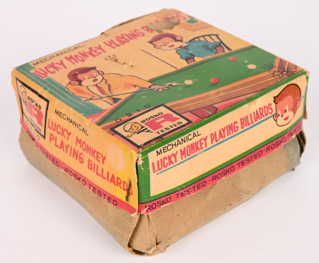 TPS TIN WINDUP MONKEY PLAYING BILLARDS w/ BOX - 7