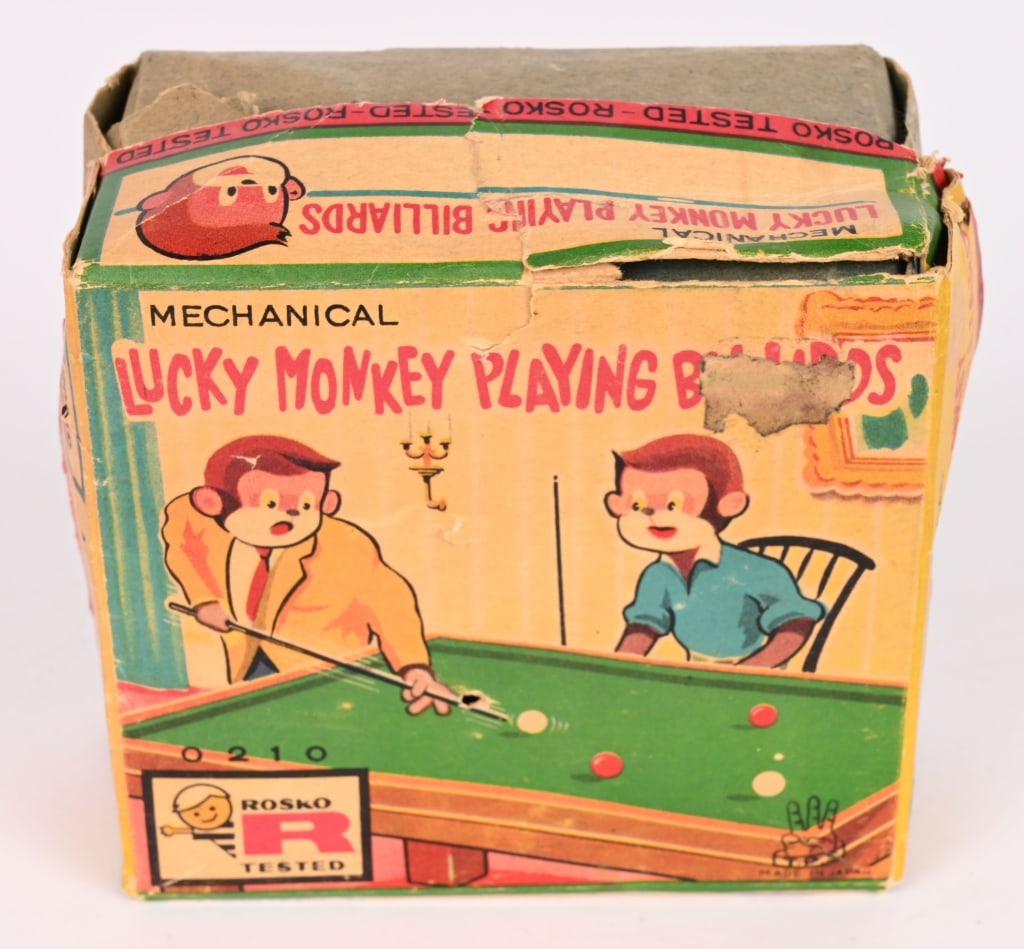 TPS TIN WINDUP MONKEY PLAYING BILLARDS w/ BOX - 8