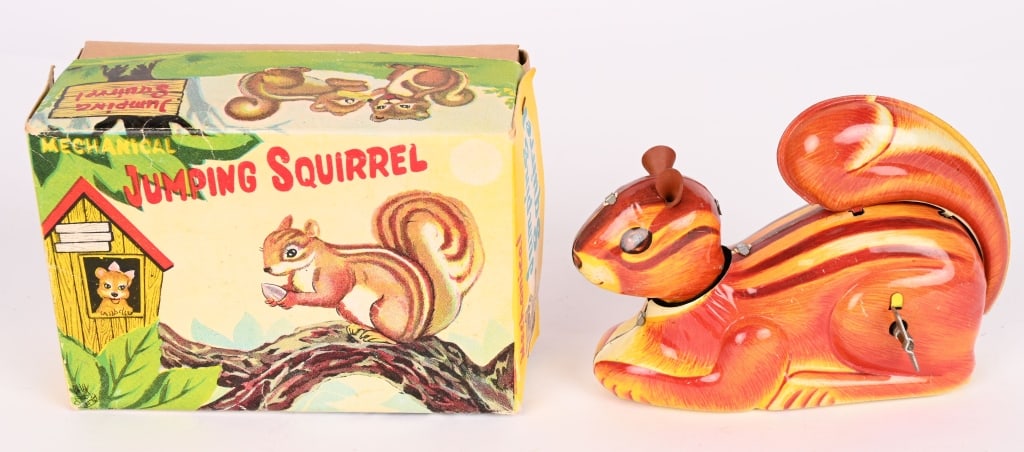 TPS TIN WINDUP JUMPING SQUIRREL w/ BOX: All original in great shape. Works. Boxed 5 1/2" Excellent