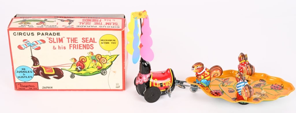 TPS TIN WINDUP SLIM THE SEAL & FRIENDS w/ BOX: All original in great shape. Windup works. Boxed 9" Excellent
