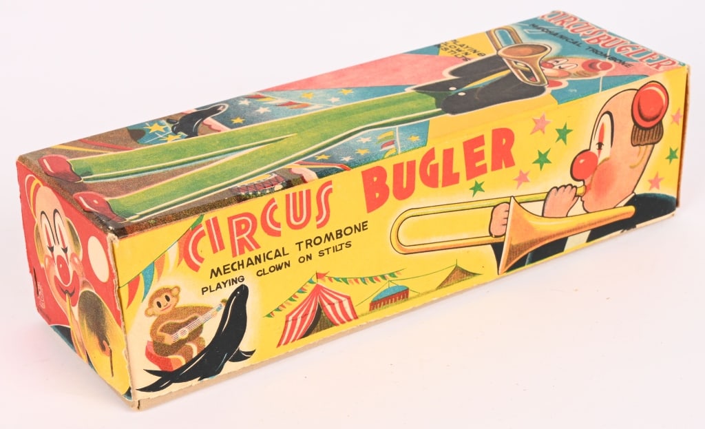 TPS TIN WINDUP CIRCUS BUGLER w/ BOX - 5