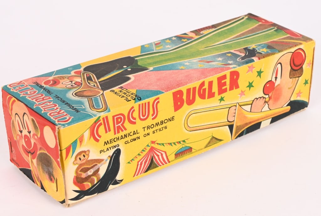 TPS TIN WINDUP CIRCUS BUGLER w/ BOX - 6