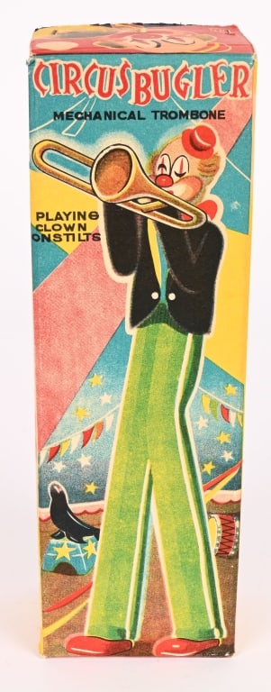 TPS TIN WINDUP CIRCUS BUGLER w/ BOX - 7