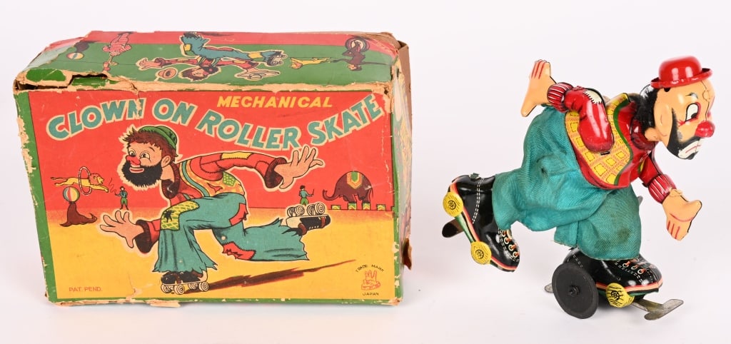 TPS TIN WINDUP CLOWN ON ROLLER SKATES w/ BOX (1 of 7)