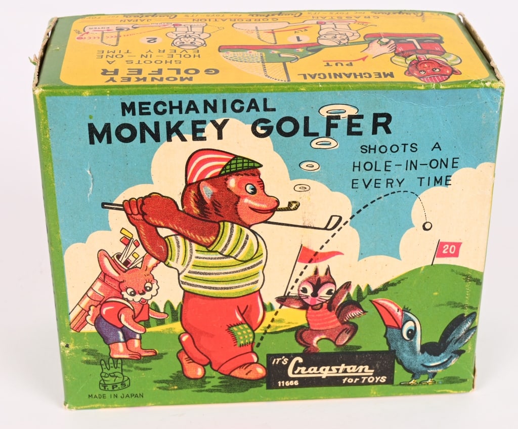 TPS TIN WINDUP MONKEY GOLFER w/ BOX - 7