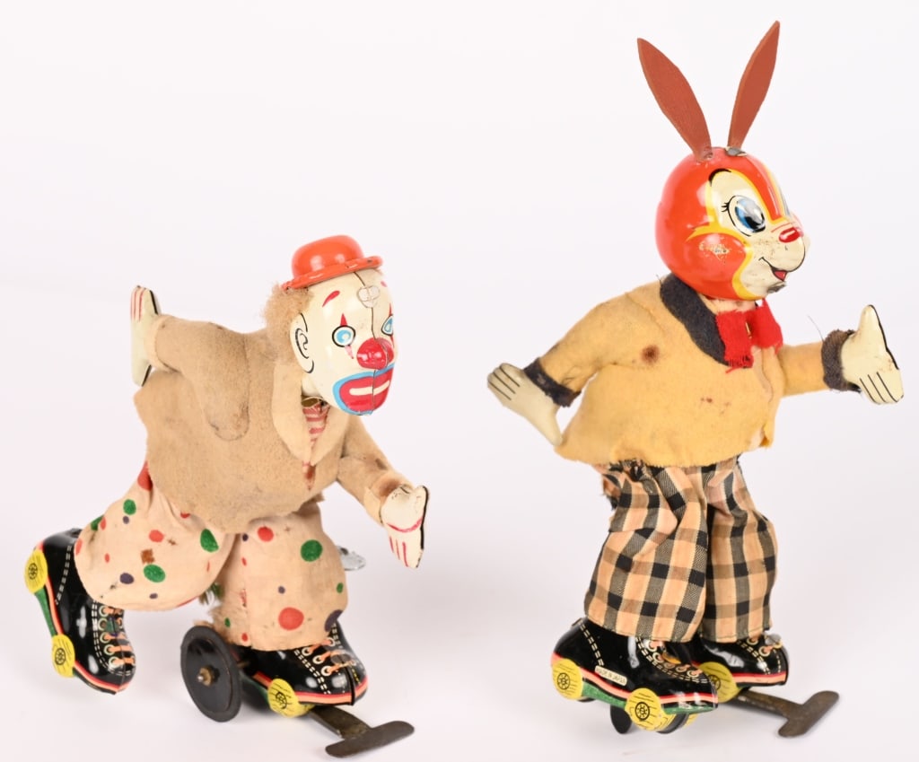 TPS WINDUP CLOWN & RABBIT SKATERS: Both in nice shape and work. 7" Excellent