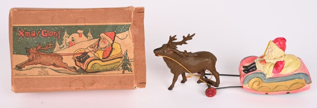 JAPAN CELLULOID WINDUP SANTA SLEIGH w/ BOX (1 of 9)