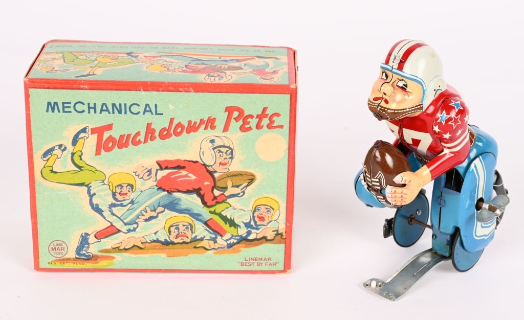 LINEMAR TIN WINDUP TOUCHDOWN PETE w/ BOX (1 of 9)