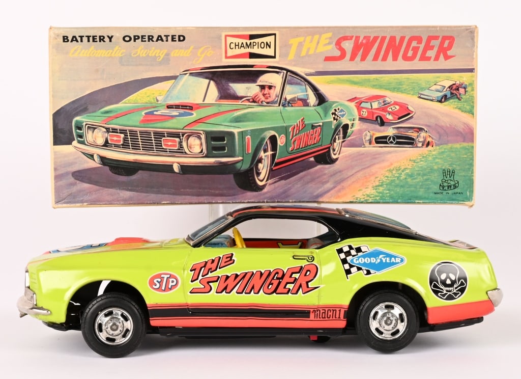 JAPAN BATTERY OP SWINGER FORD MUSTANG w/ BOX: Original looks never played with. Worked when tested. Boxed 10 1/2" Excellent