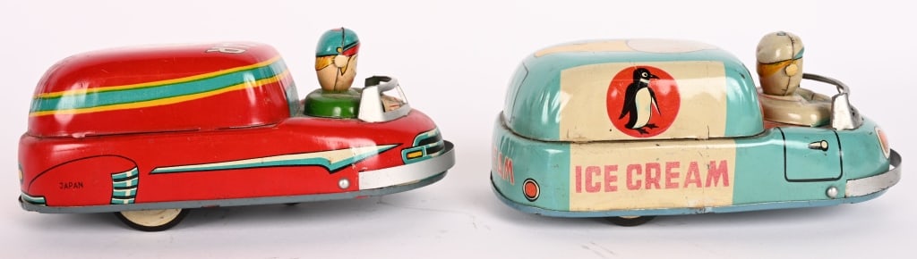 JAPAN TIN FRICTION ICE CREAM & MAGIC CAR: Both all original and work. 5 1/2" Excellent