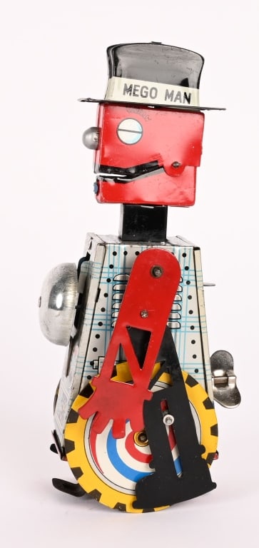 JAPAN TIN WINDUP MEGO MAN ROBOT: All original in nice shape. Works. 6 1/2" Excellent