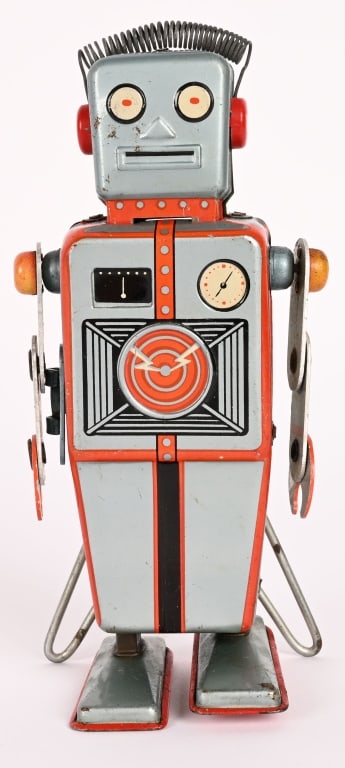 LINEMAR TIN WINDUP EASEL BACK ROBOT: All original in great shape. Works. 6" Excellent