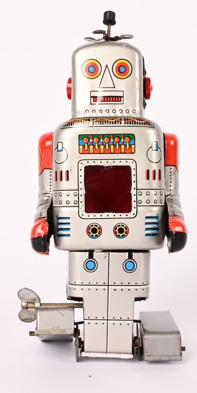 JAPAN TIN MECHAINAL WALKING ROBOT: All original and complete. Works. 8" Excellent
