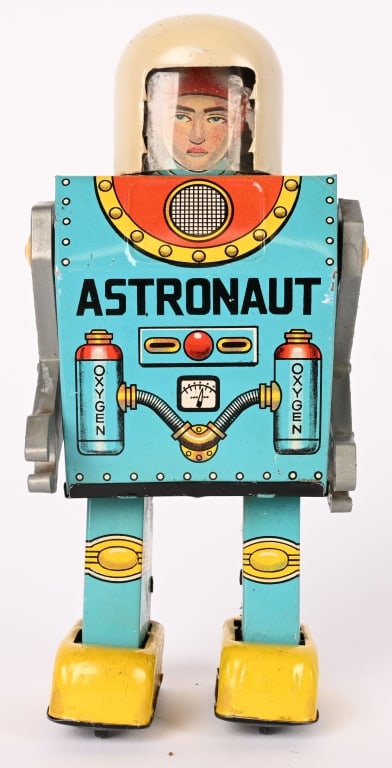 JAPAN TIN WINDUP ASTRONAUT: All original in nice shape. Works. 7" Excellent