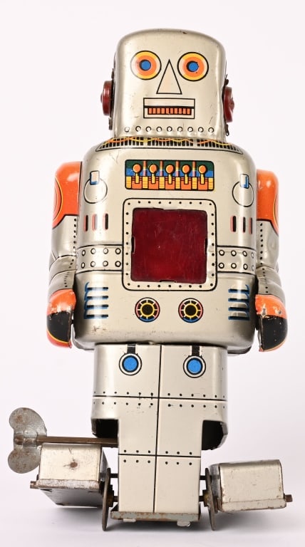 JAPAN TIN MECHAINAL WALKING ROBOT: All original and complete. Works. 8" Excellent