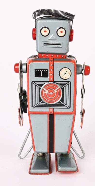 LINEMAR TIN WINDUP EASEL BACK ROBOT: All original in nice shape. Windup works. 6 1/2" Excellent