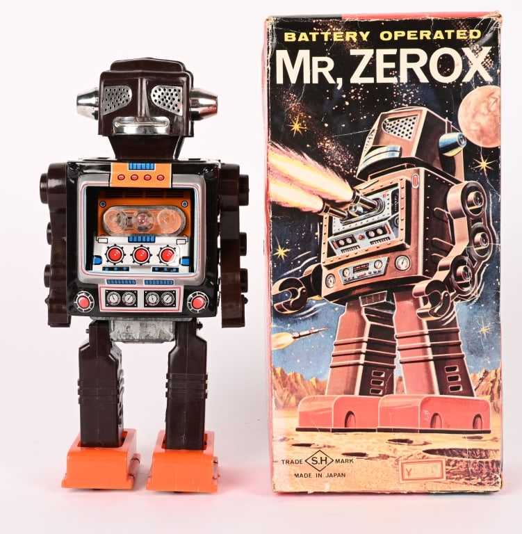 JAPAN BATTERY OP MR ZEROX w/ BOX: all original and looks never played with. Worked when tested. Boxed 9 1/2" Excellent