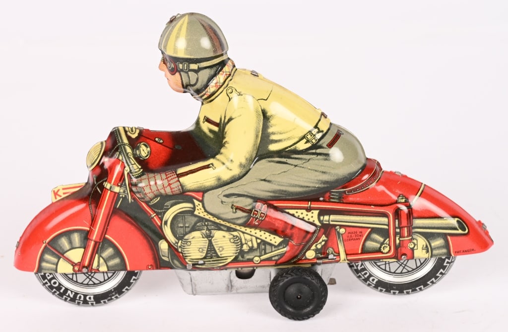 HUKI US ZONE GERMANY TIN FRICTION MOTORYCLE: All original in great shape. Friction works. 7" Excellent
